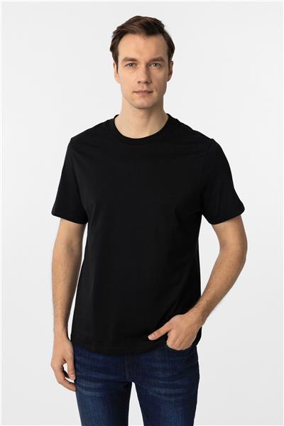 Siyah Regular Düz Bisiklet Yaka Tişört