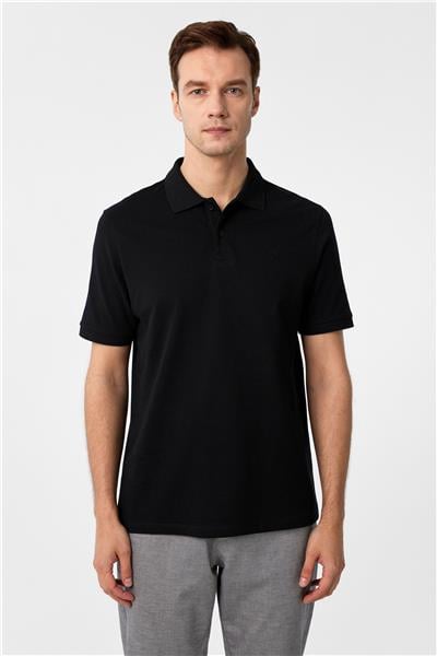 Siyah Regular Düz Polo Yaka Tişört