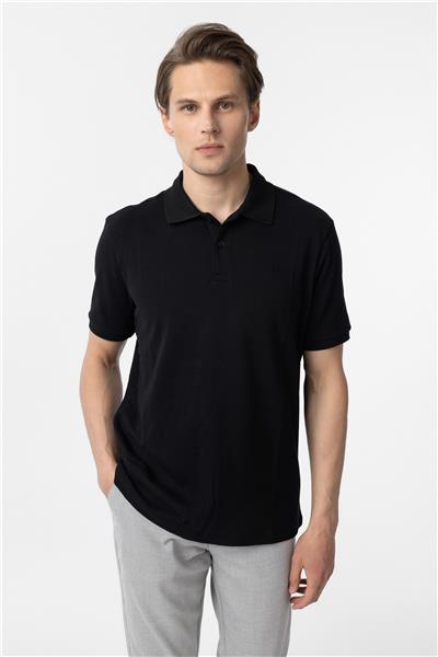 Siyah Regular Düz Polo Yaka Tişört