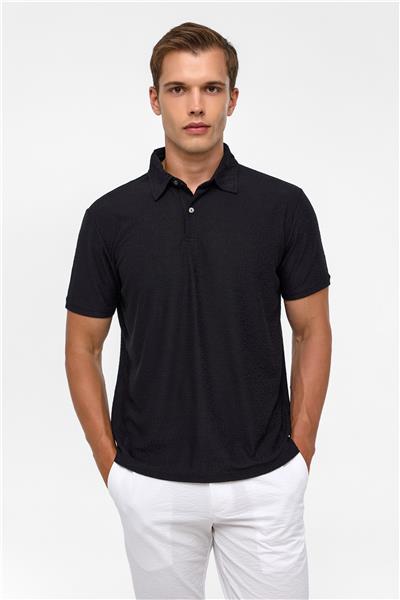 Siyah Regular Düz Polo Yaka Tişört