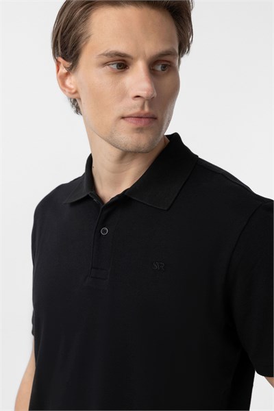 Siyah Regular Düz Polo Yaka Tişört