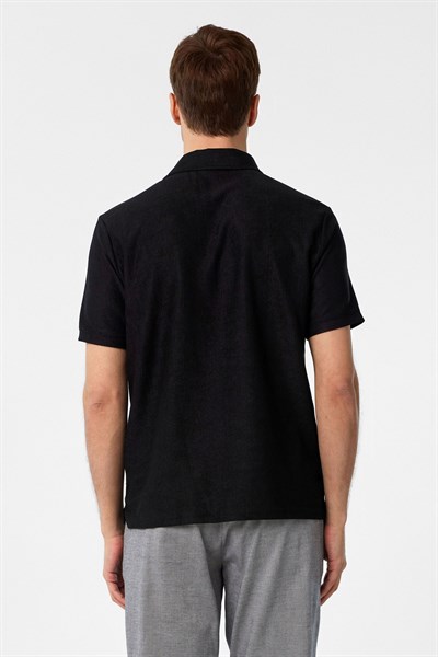 Siyah Regular Düz Polo Yaka Tişört