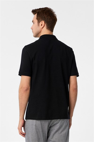 Siyah Regular Düz Polo Yaka Tişört