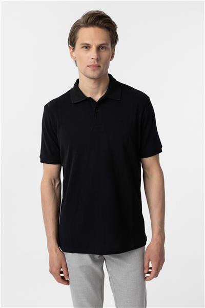 Siyah Regular Düz Polo Yaka Tişört