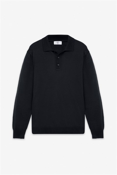 Siyah Regular Düz Polo Yaka Triko