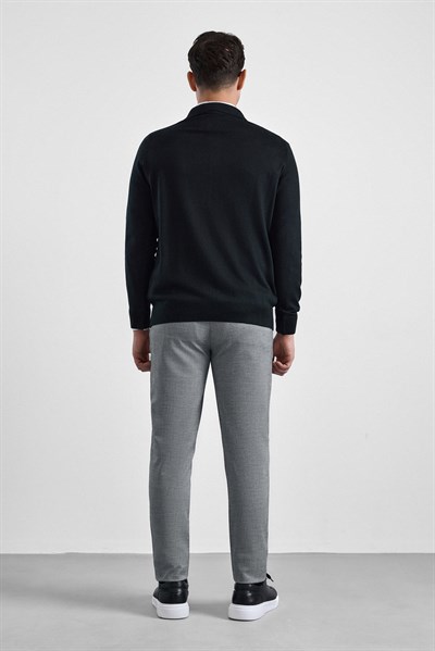 Siyah Regular Düz Polo Yaka Triko