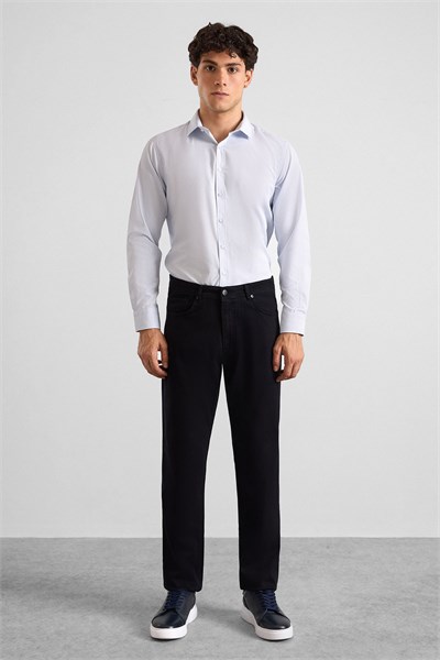 Siyah Regular Düz Twill Normal Bel Casual Pantolon