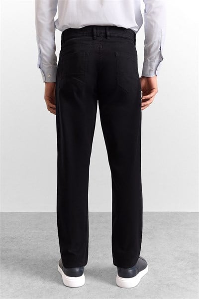Siyah Regular Düz Twill Normal Bel Casual Pantolon