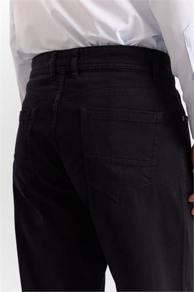 Siyah Regular Düz Twill Normal Bel Casual Pantolon