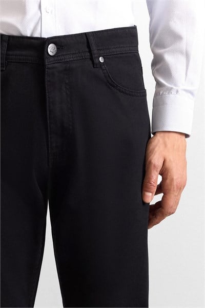 Siyah Regular Düz Twill Normal Bel Casual Pantolon