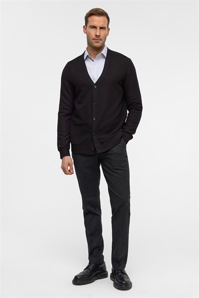 Siyah Regular Düz V Yaka Hırka