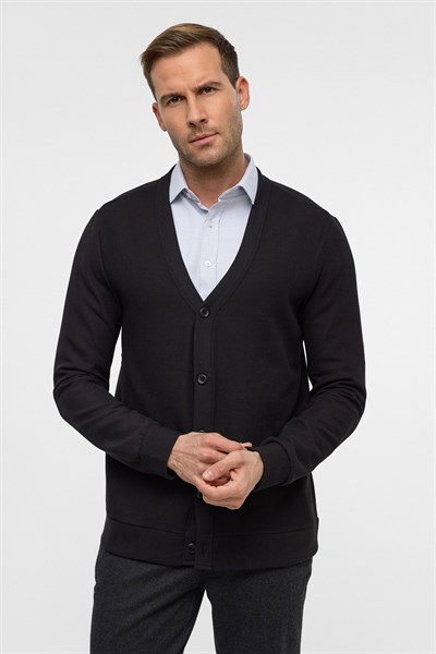 Siyah Regular Düz V Yaka Hırka