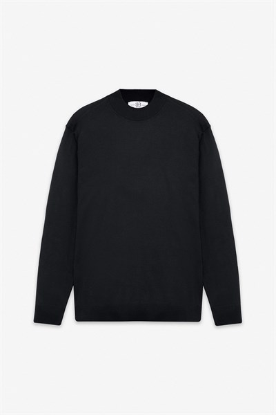 Siyah Regular Düz Yarım Balıkçı Yaka Kazak