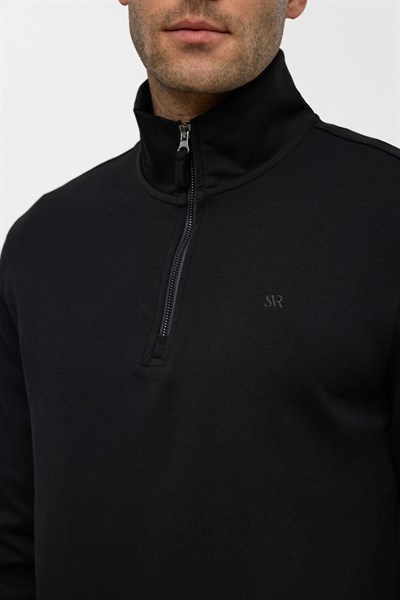 Siyah Regular Düz Yarım Balıkçı Yaka Sweatshirt