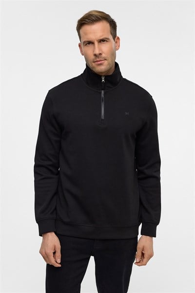 Siyah Regular Düz Yarım Balıkçı Yaka Sweatshirt