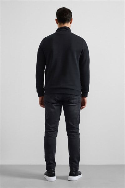 Siyah Regular Düz Yarım Balıkçı Yaka Sweatshirt