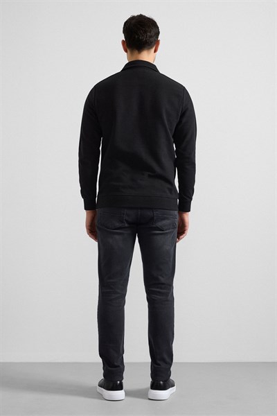 Siyah Regular Düz Yarım Balıkçı Yaka Sweatshirt
