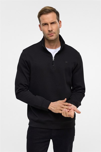 Siyah Regular Düz Yarım Balıkçı Yaka Sweatshirt