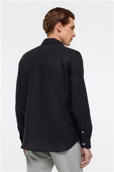 Siyah Regular Fit Düz Klasik Yaka Gömlek