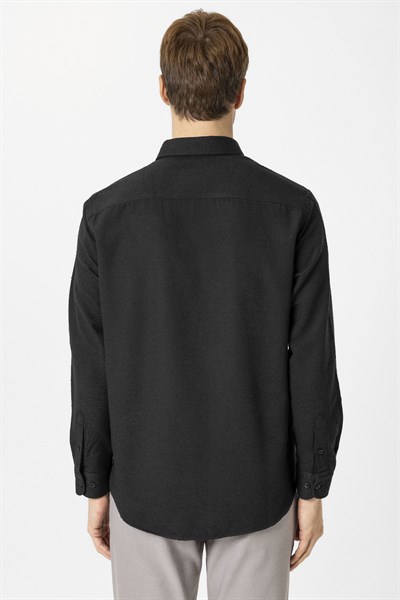 Siyah Regular Fit Kareli Düğmeli Yaka Gömlek