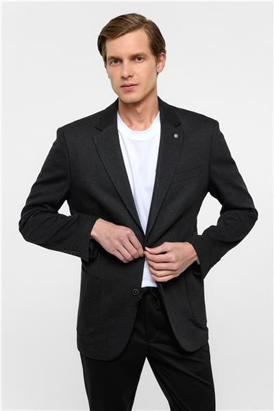 Siyah Regular Fit Mono Yaka 6 Drop Ceket