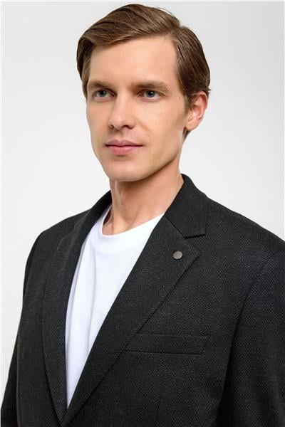 Siyah Regular Fit Mono Yaka 6 Drop Ceket