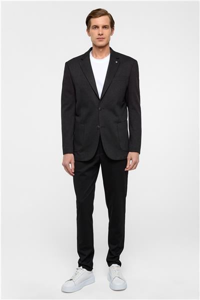 Siyah Regular Fit Mono Yaka 6 Drop Ceket
