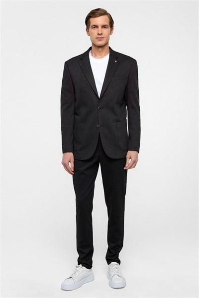 Siyah Regular Fit Mono Yaka 6 Drop Ceket