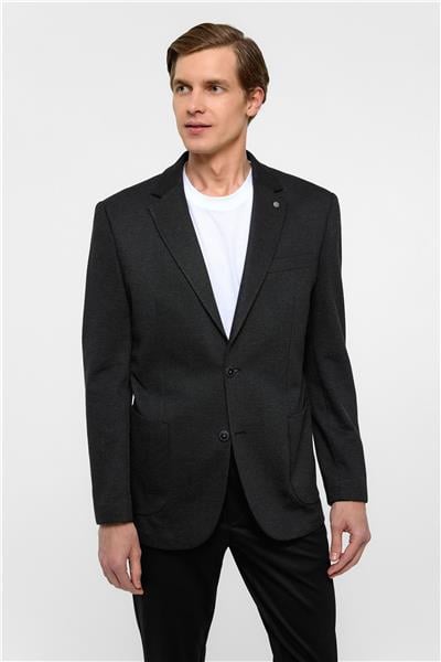 Siyah Regular Fit Mono Yaka 6 Drop Ceket