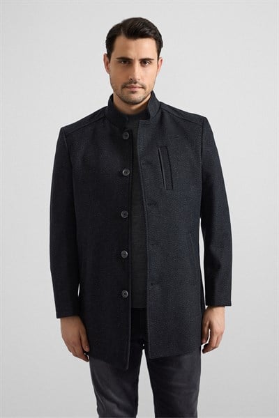 Siyah Regular Hakim Yaka Düz Yan Cepli Düğmeli Dolgusuz Standart Kaban