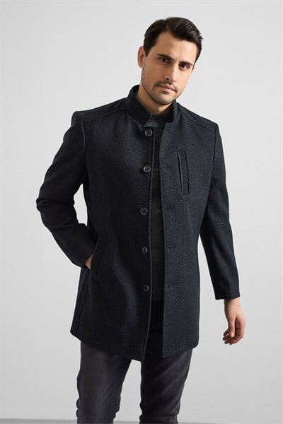 Siyah Regular Hakim Yaka Düz Yan Cepli Düğmeli Dolgusuz Standart Kaban