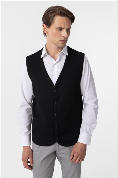 Siyah Regular Kapitone V Yaka Yelek