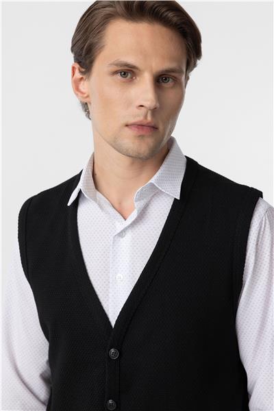 Siyah Regular Kapitone V Yaka Yelek