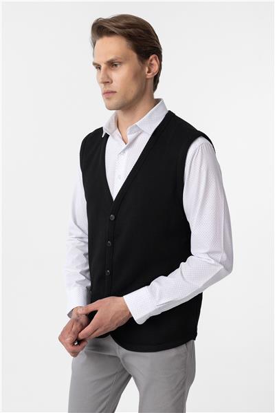 Siyah Regular Kapitone V Yaka Yelek