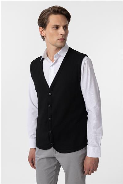 Siyah Regular Kapitone V Yaka Yelek