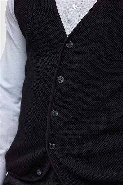 Siyah Regular Kapitone V Yaka Örme Yelek