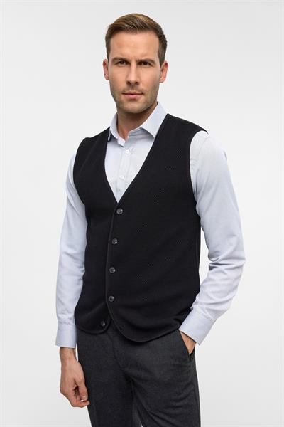 Siyah Regular Kapitone V Yaka Örme Yelek