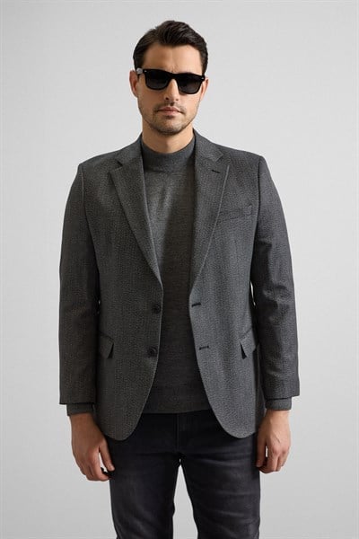 Siyah Regular Mono Yaka Torba Cep 4 Drop Klasik Ceket