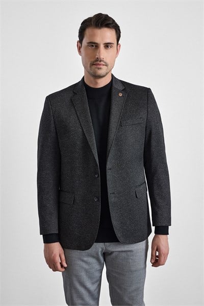 Siyah Regular Mono Yaka Torba Cep 4 Drop Klasik Ceket