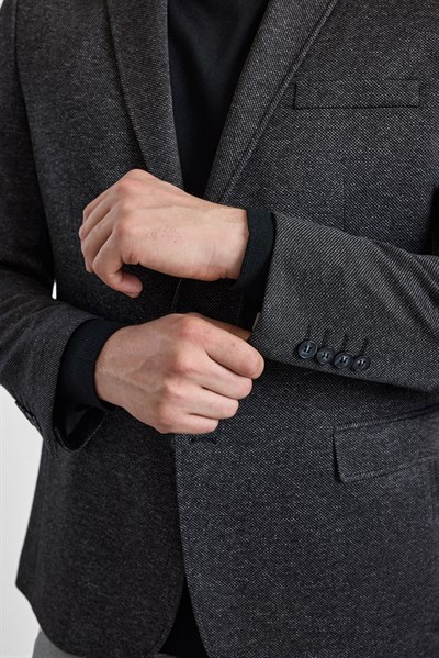 Siyah Regular Mono Yaka Torba Cep 4 Drop Klasik Ceket