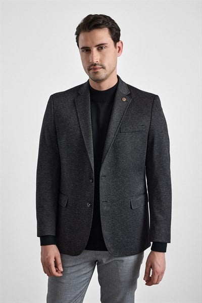 Siyah Regular Mono Yaka Torba Cep 4 Drop Klasik Ceket