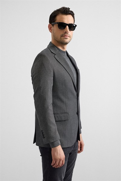 Siyah Regular Mono Yaka Torba Cep 4 Drop Klasik Ceket