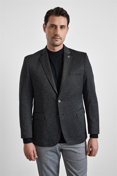 Siyah Regular Mono Yaka Torba Cep 4 Drop Klasik Ceket