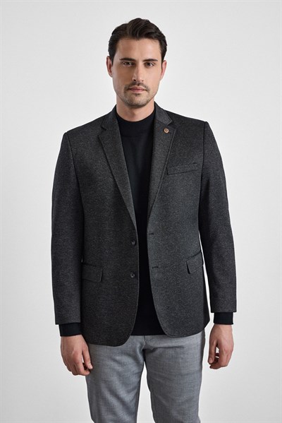 Siyah Regular Mono Yaka Torba Cep 4 Drop Klasik Ceket