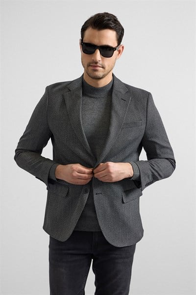 Siyah Regular Mono Yaka Torba Cep 4 Drop Klasik Ceket