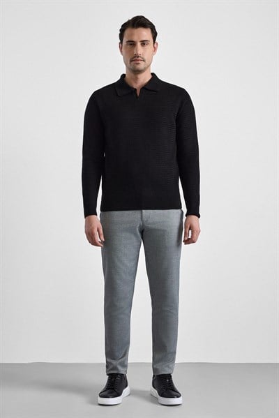 Siyah Regular Polo Yaka Kazak