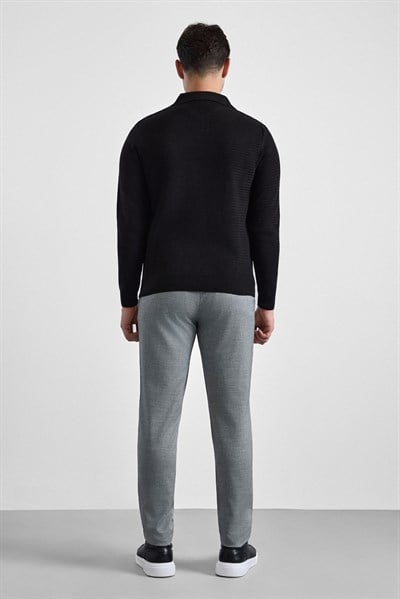 Siyah Regular Polo Yaka Kazak
