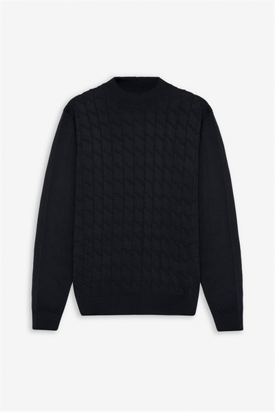 Siyah Regular Yarım Balıkçı Yaka Kazak