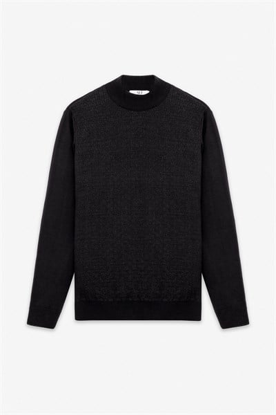 Siyah Regular Yarım Balıkçı Yaka Kazak