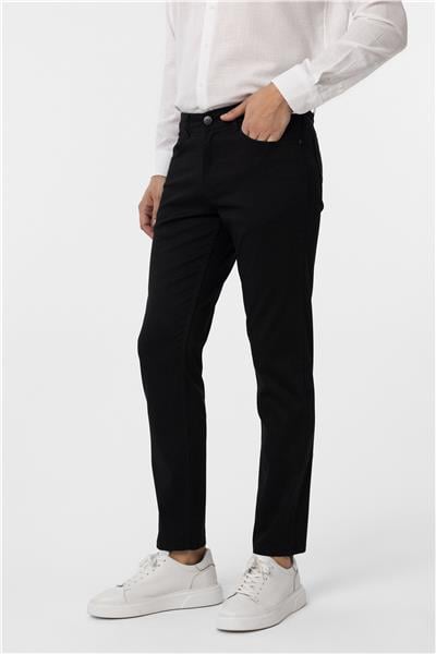 Siyah Slim Fit 5 Cep Kalıp Armürlü Kanvas Pantolon